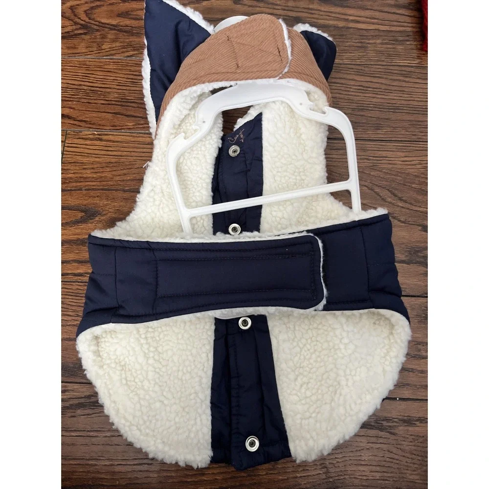 FabDog Pet Navy‎ Quilted Sherpa Pile Lined Jacket w/Tan Corduroy Small